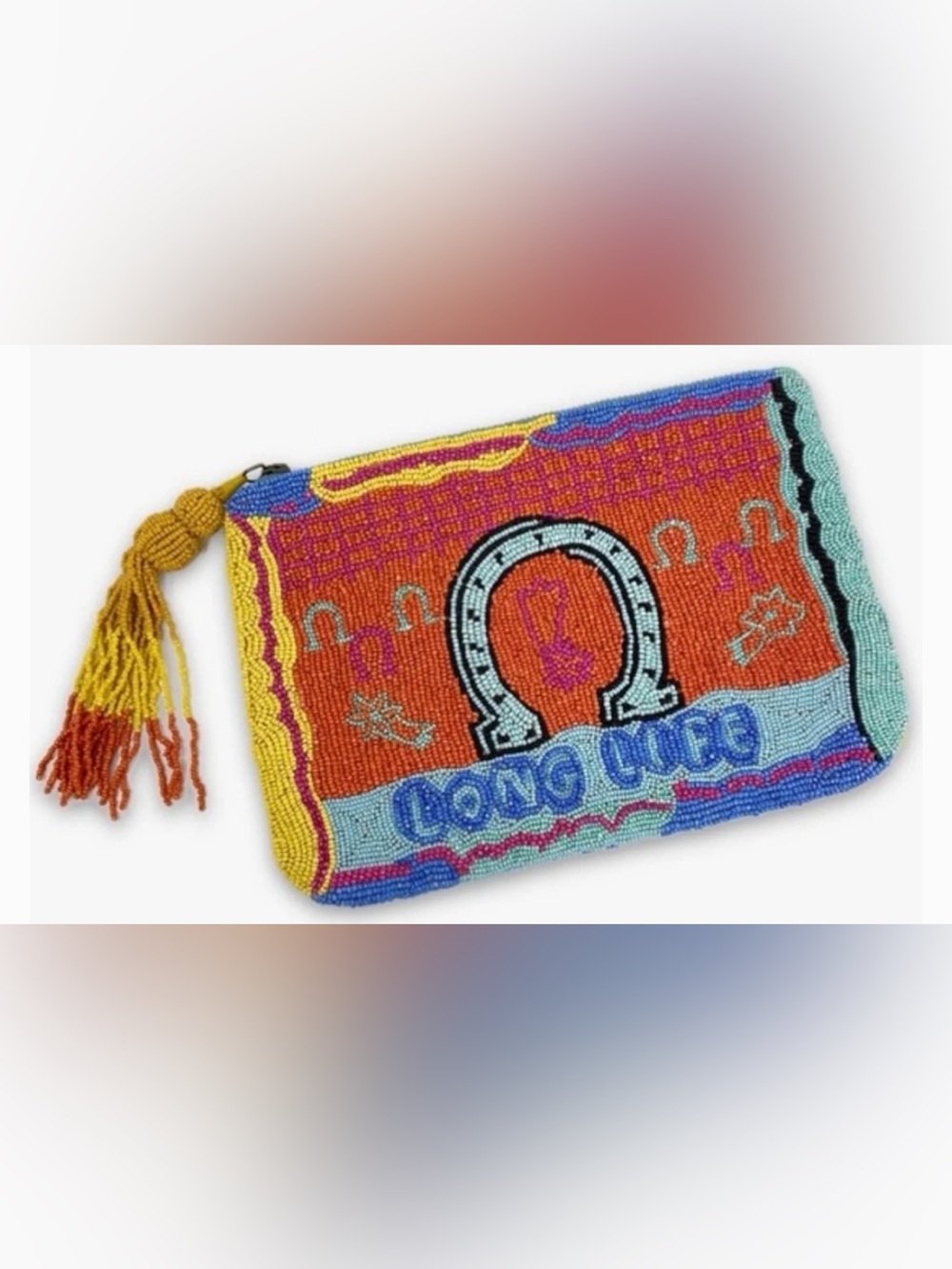 Anthropologie Beaded 'Long Life' Clutch in Orange, Blue, Yellow
